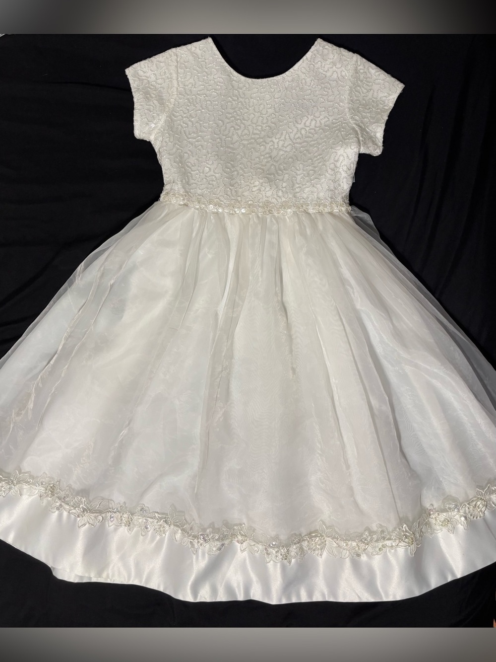 Girls'/Kids white formal dress with embroidered -sequined bodice